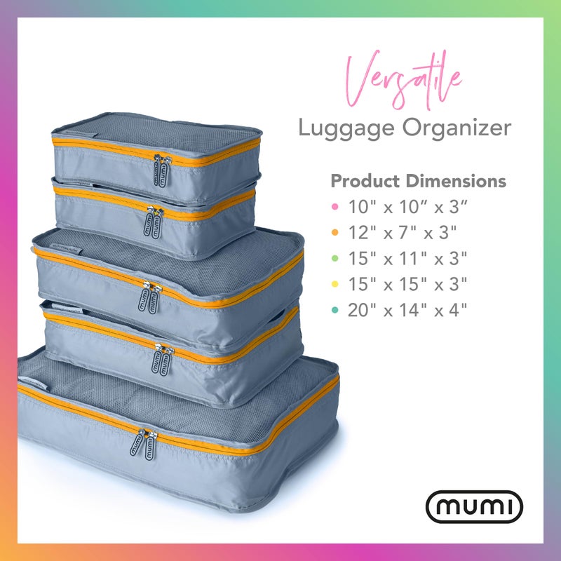 MUMI Packing Cubes - 5 Compression Packing Cubes for Travel, Luggage Organizer Bags for Suitcases, Carry-On, Duffle or Backpack â€“ Mesh, Waterproof Bags for Clothes, Kids & Travel Accessories - Gray - Image 3